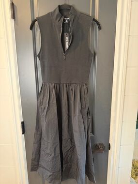 Steve Madden Black Sleeveless Zip Midi Dress with Pocketed Skirt NWT
